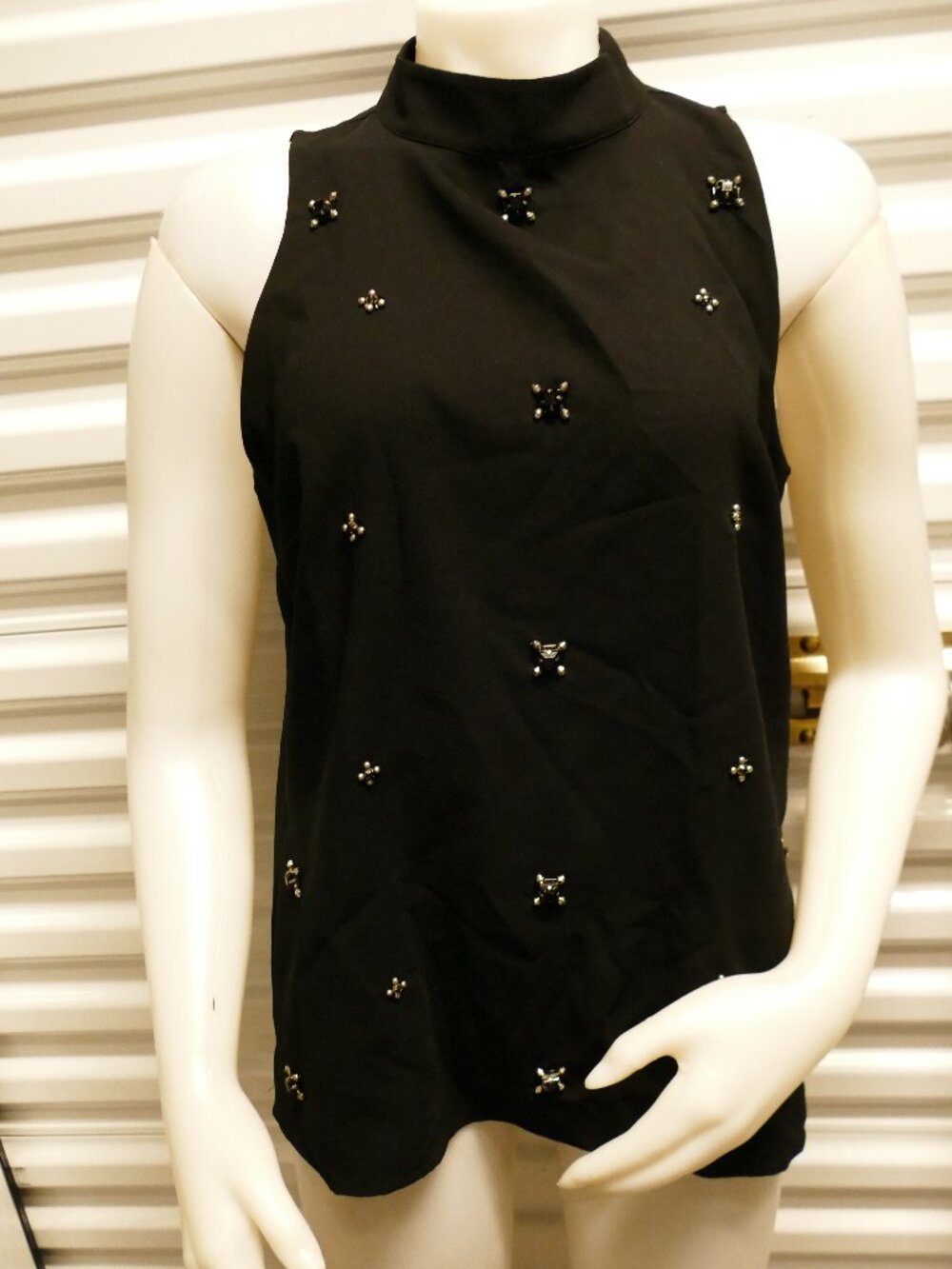 ANN TAYLOR Black Short Sleeve Jeweled Crystal Blouse Size M